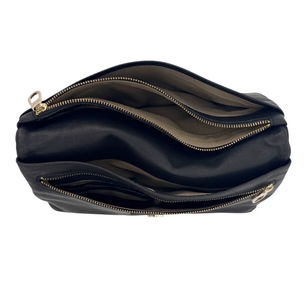 Ann Taylor Leather Clutch Fold Over Black Evening Bag Gold Capsule Minimalist